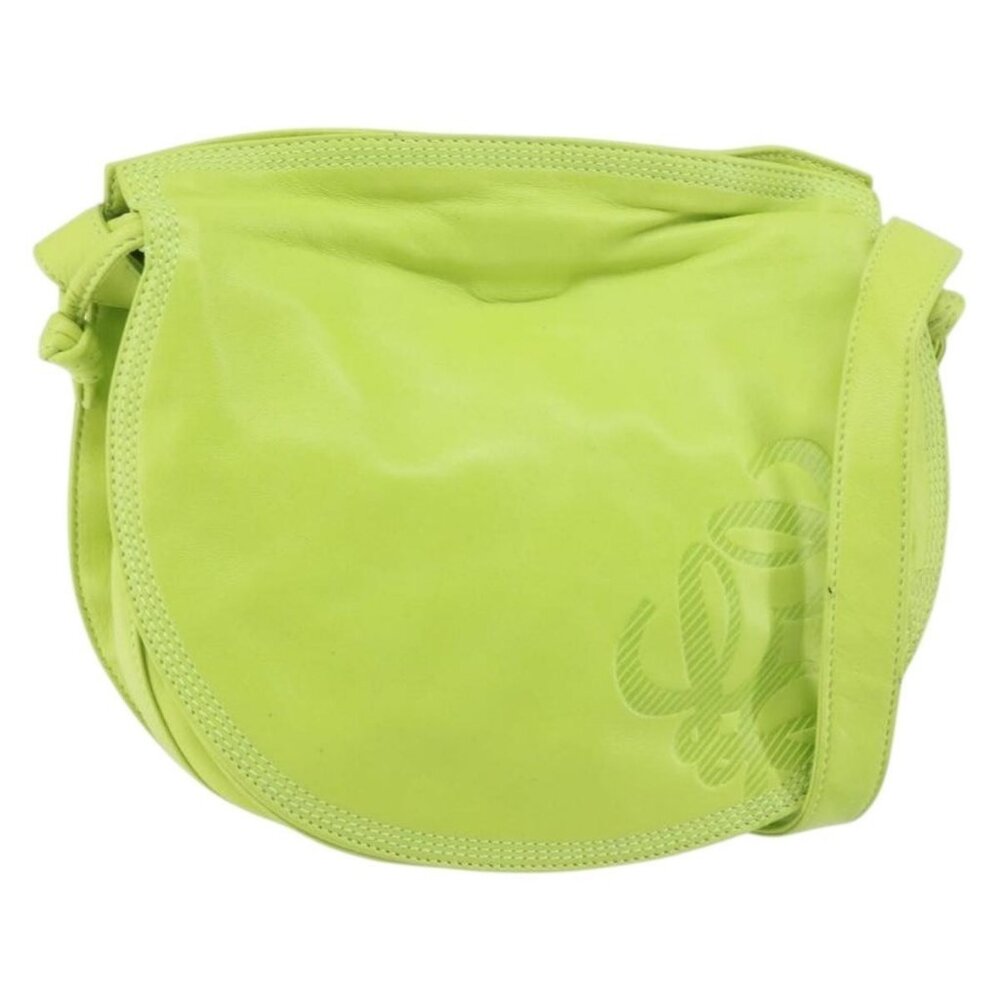 Authentic LOEWE Anagram Shoulder Bag Leather Green Gold